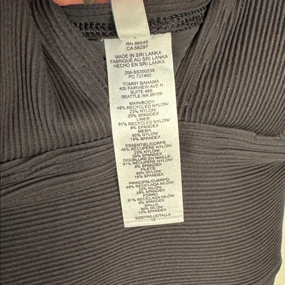 Tommy Bahama Ocean Point V Neck Ribbed One Piece Swimsuit Black 12 Tummy Control - Picture 7 of 8